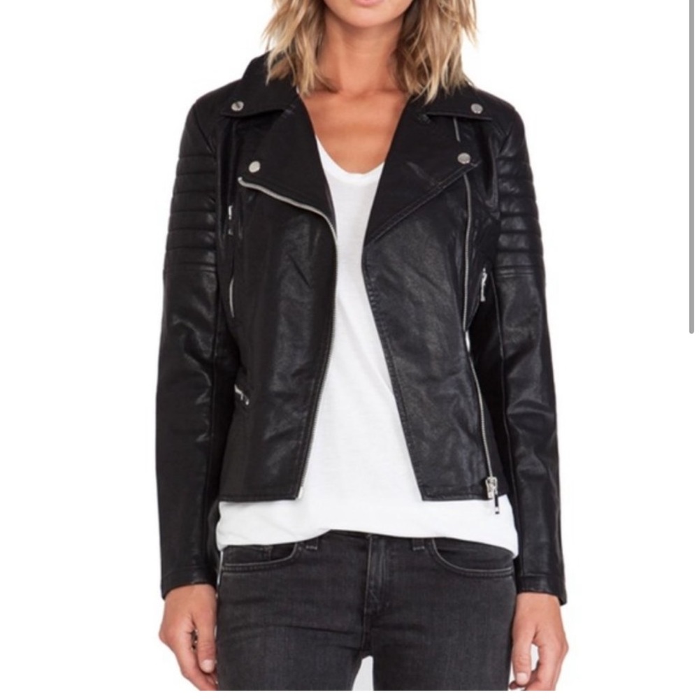 Blank NYC black leather quilted moto jacket